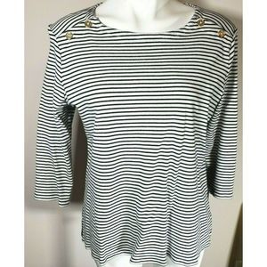 Tommy Hilfiger White Black Striped Boat Neck Top Tee XL EUC